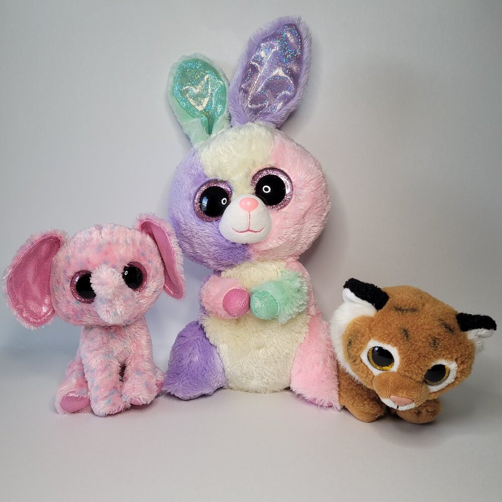 Ty Beanie Boos Plush Animal Set of 3 Ellie Elephant Bloomy Rabbit Tiggy Tiger